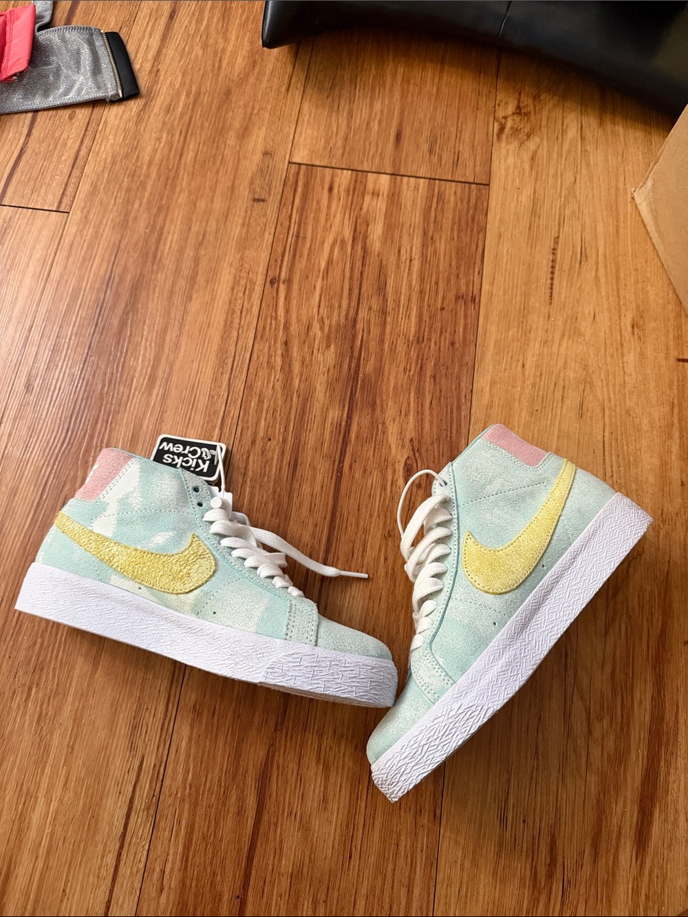 Nike High-Top Sneakers in Mint with Yellow Swoosh & Pink Heel
